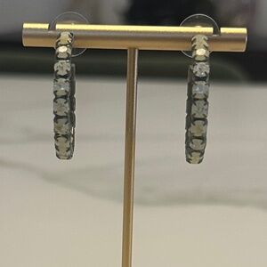 TOVA - Lemon Yellow Crystal Antique Silver Glam Medium Size Hoop Earrings